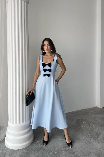 Bebe Mavi Fiyonk Garnili Dantelli Elbise resmi